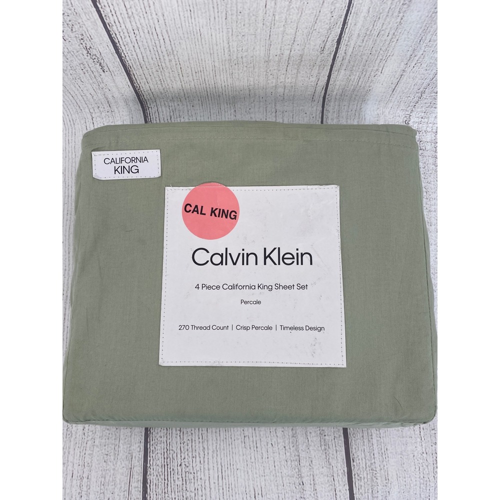 Calvin Klein Sheet Set California King Sage Green 100% Cotton Percale 270TC 4pc